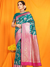 Surabhi Sunflower Golden Zari Worked Heavy Banarasi Forest Green Saree